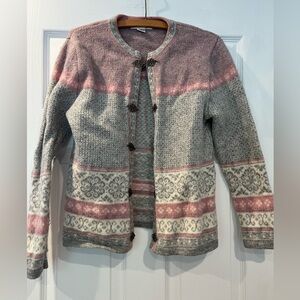 Vintage Susan Bristol Wool Sweater Pink Nordic Fair Isle Clasp Closure Small